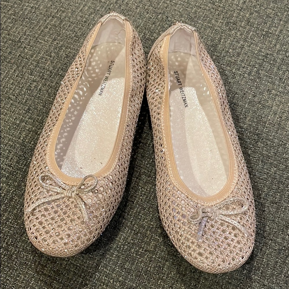 Stuart Weitzman Women's Glitter Gold Mesh Ballet Flats (sz 5)